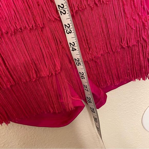 WEISSMAN Dance Costume hot pink fringe velvet mesh sleeve All The Ways 13290 SA - Picture 10 of 12